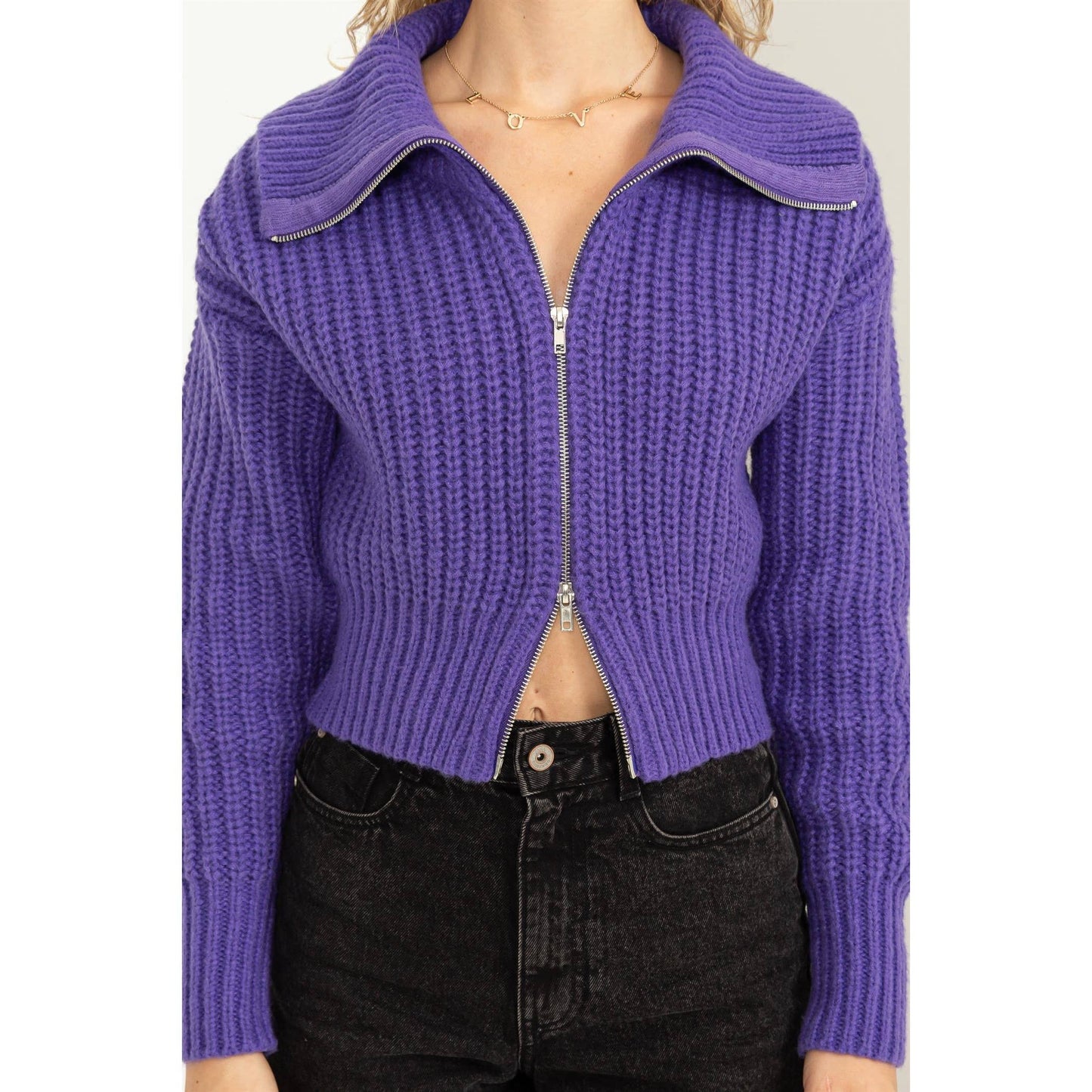 SUGAR CRUSH COLLARED DOUBLE ZIP CARDIGAN: CREAM