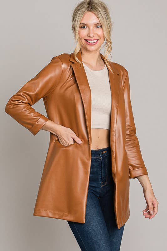 Lemon Tree: Black Pleather Oversized Blazer Jacket