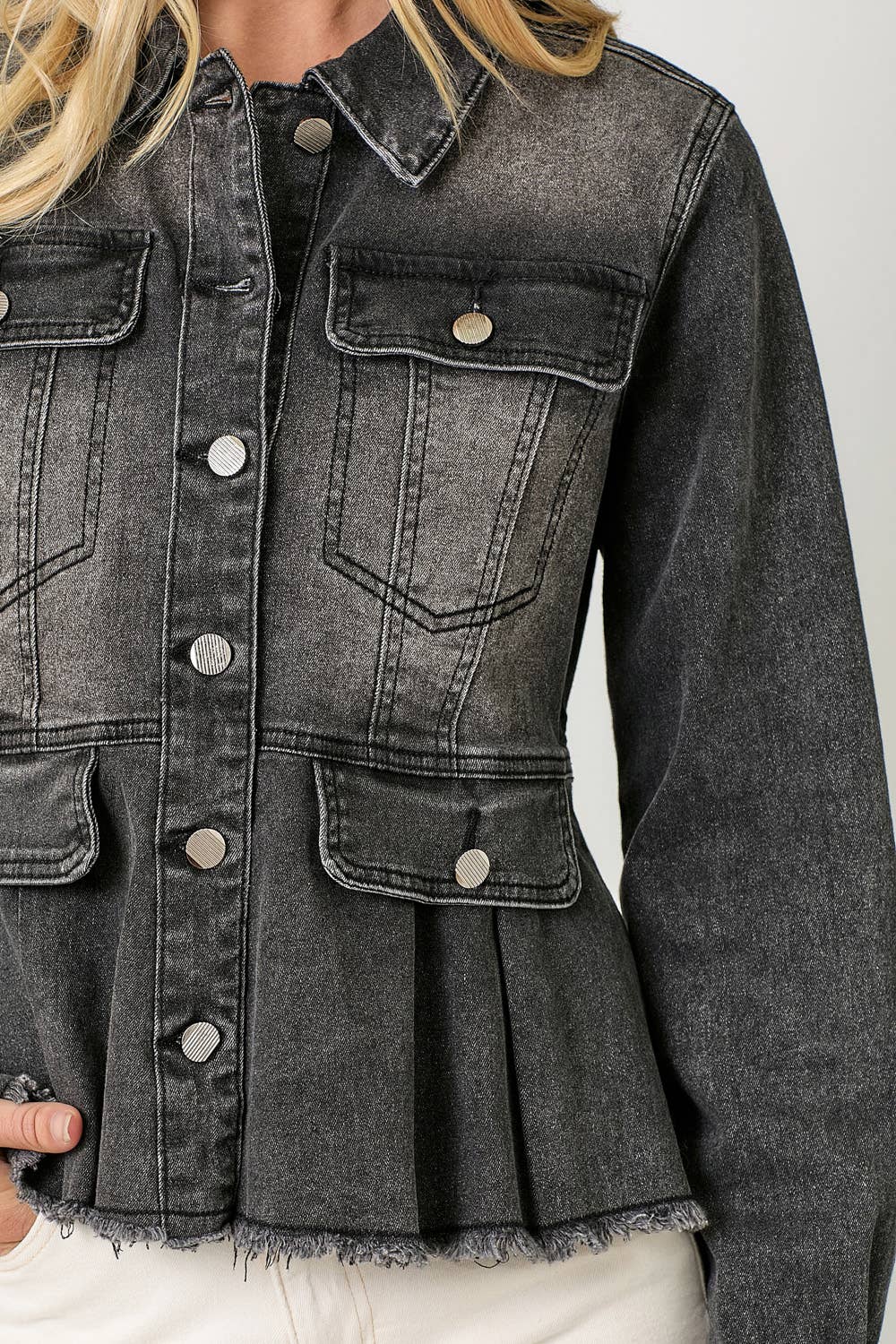 Mystree - Washed Denim Peplum Jacket