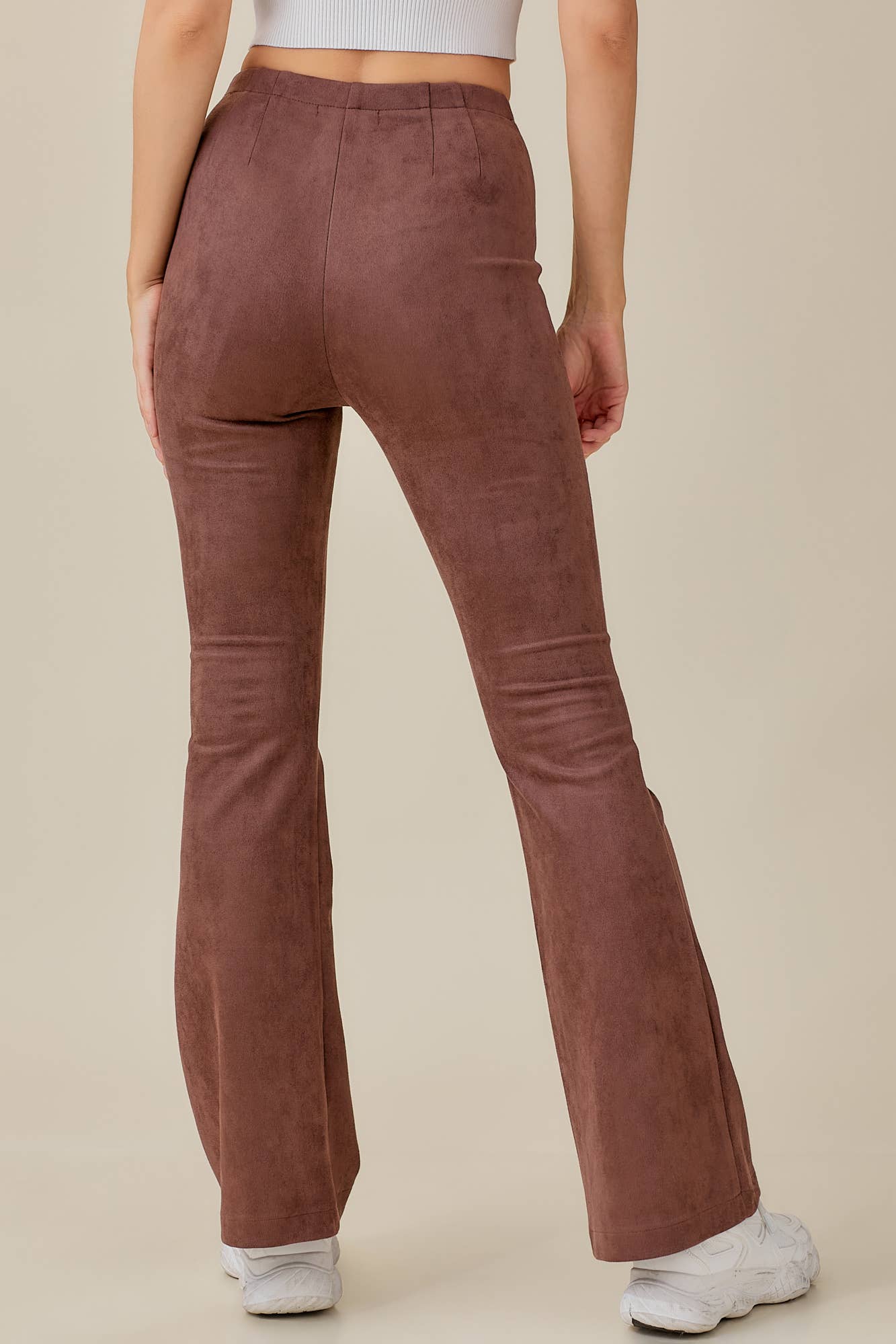 ELASTIC HIGH WAIST SUEDE PANTS: CHOCO BROWN
