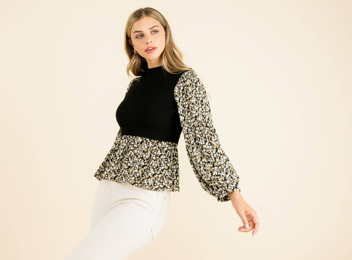 THML - Mixed Meedia Peplum Top