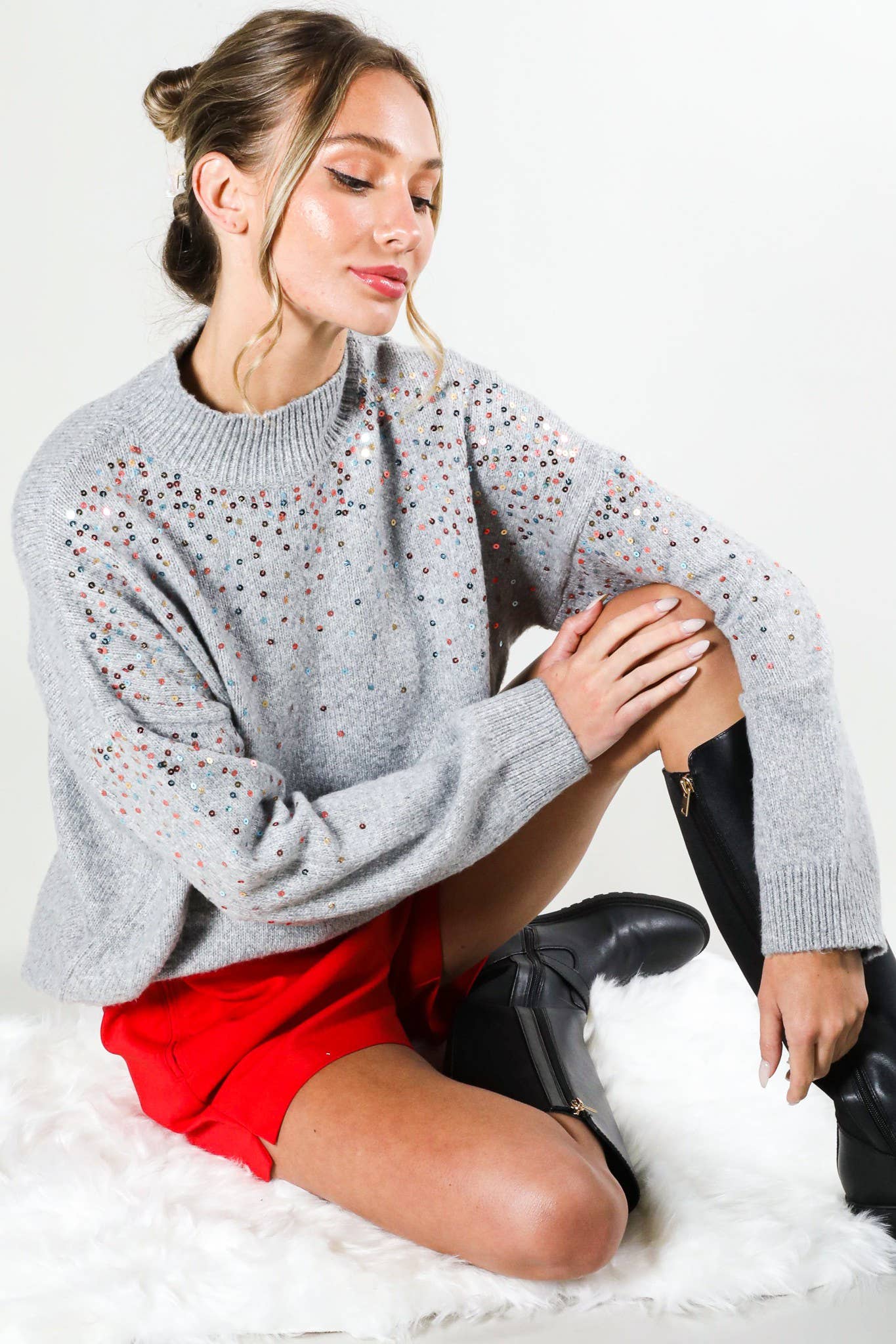 Vine&Love: Sequin detail grey sweater top