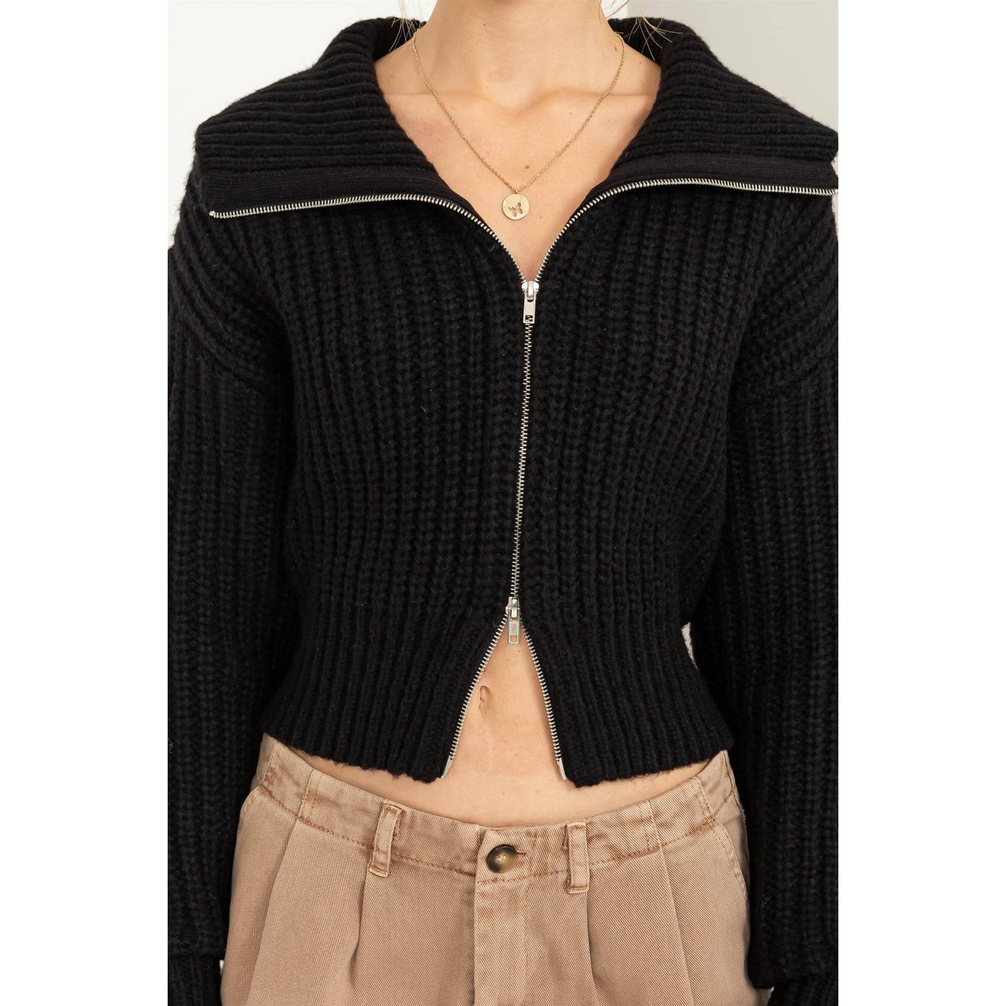 SUGAR CRUSH COLLARED DOUBLE ZIP CARDIGAN: CREAM