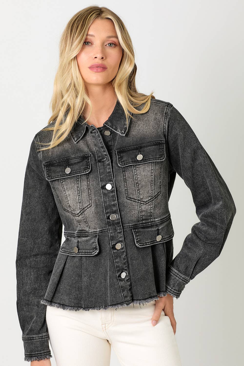 Mystree - Washed Denim Peplum Jacket