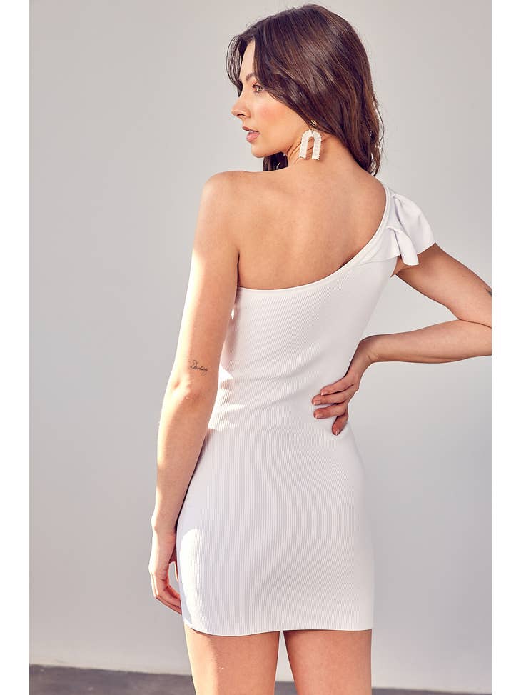 Do+Be Collection - White One Shoulder Ruffle Dress