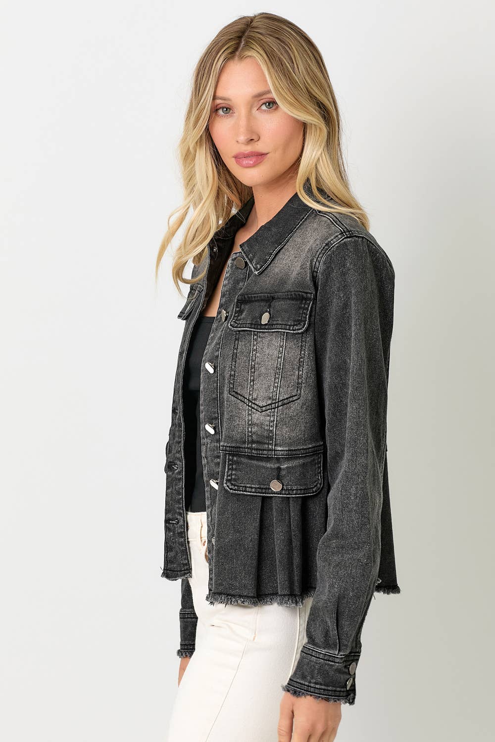 Mystree - Washed Denim Peplum Jacket