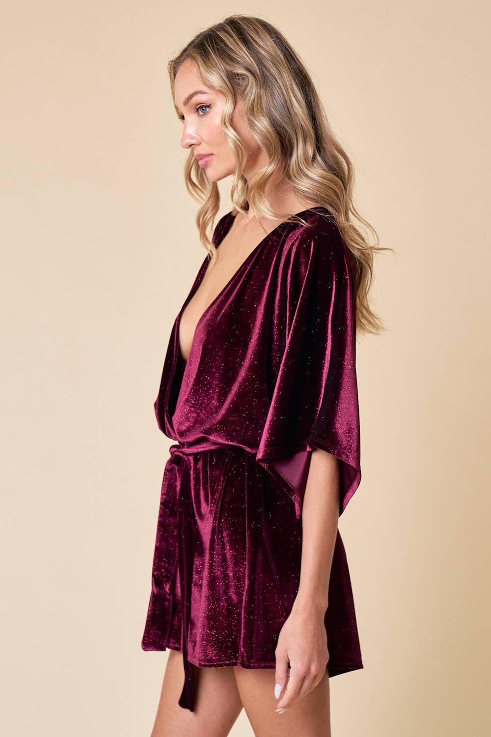 Saints & Hearts: BURGUNDY HOLIDAY GLITTER TOUCH SURPLUS ROMPER