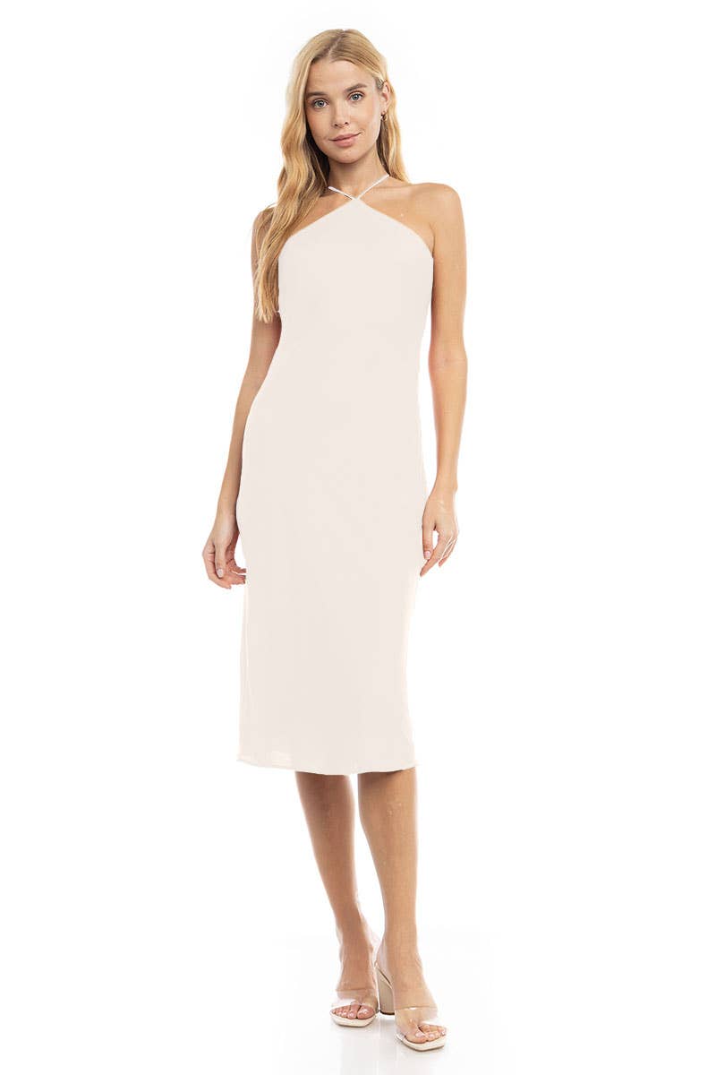 Naked Zebra Satin Halter Neck Midi Dress MIDNIGHT