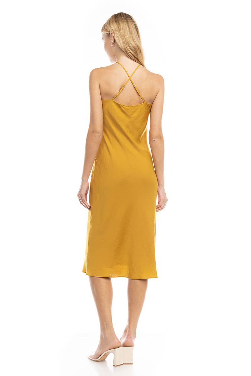Naked Zebra Satin Halter Neck Midi Dress MIDNIGHT
