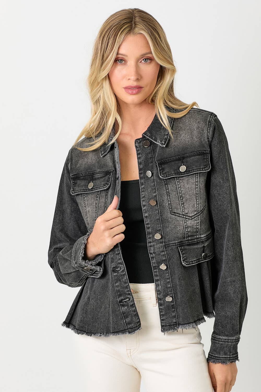 Mystree - Washed Denim Peplum Jacket