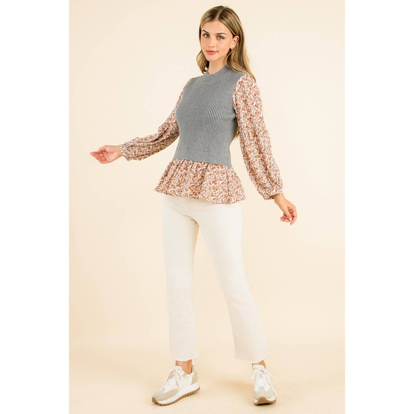 THML - Mixed Meedia Peplum Top