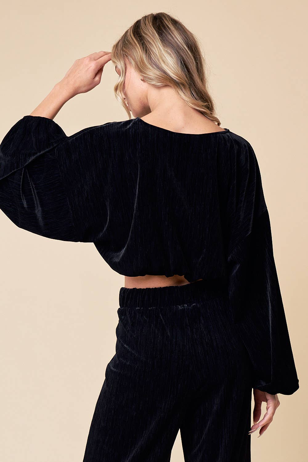 Saints & Hearts: BLACK HOLIDAY LONG SLEEVE VELVET CROP TOP