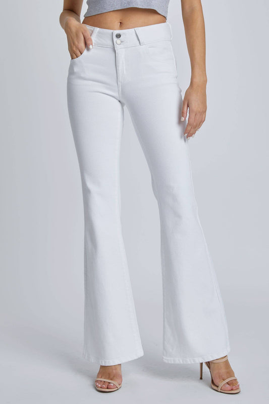 Cello Jeans - White 2 Button Mid Rise Flare