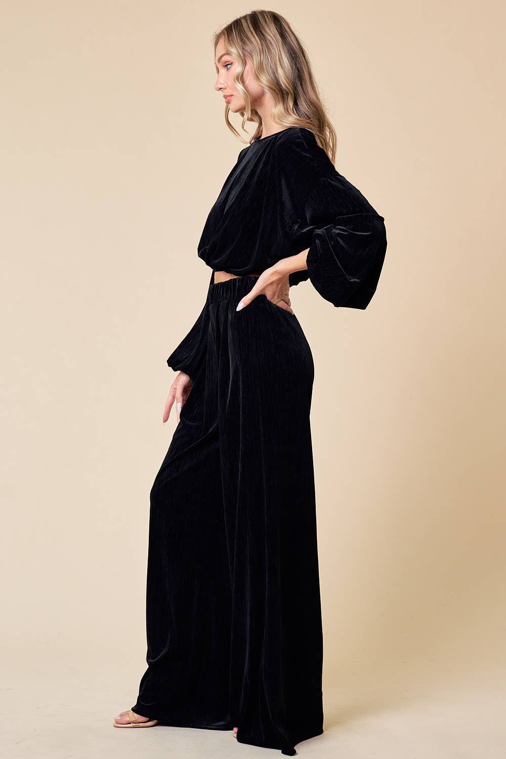 Saints & Hearts: BLACK HOLIDAY VELVET WIDE LEG PANTS