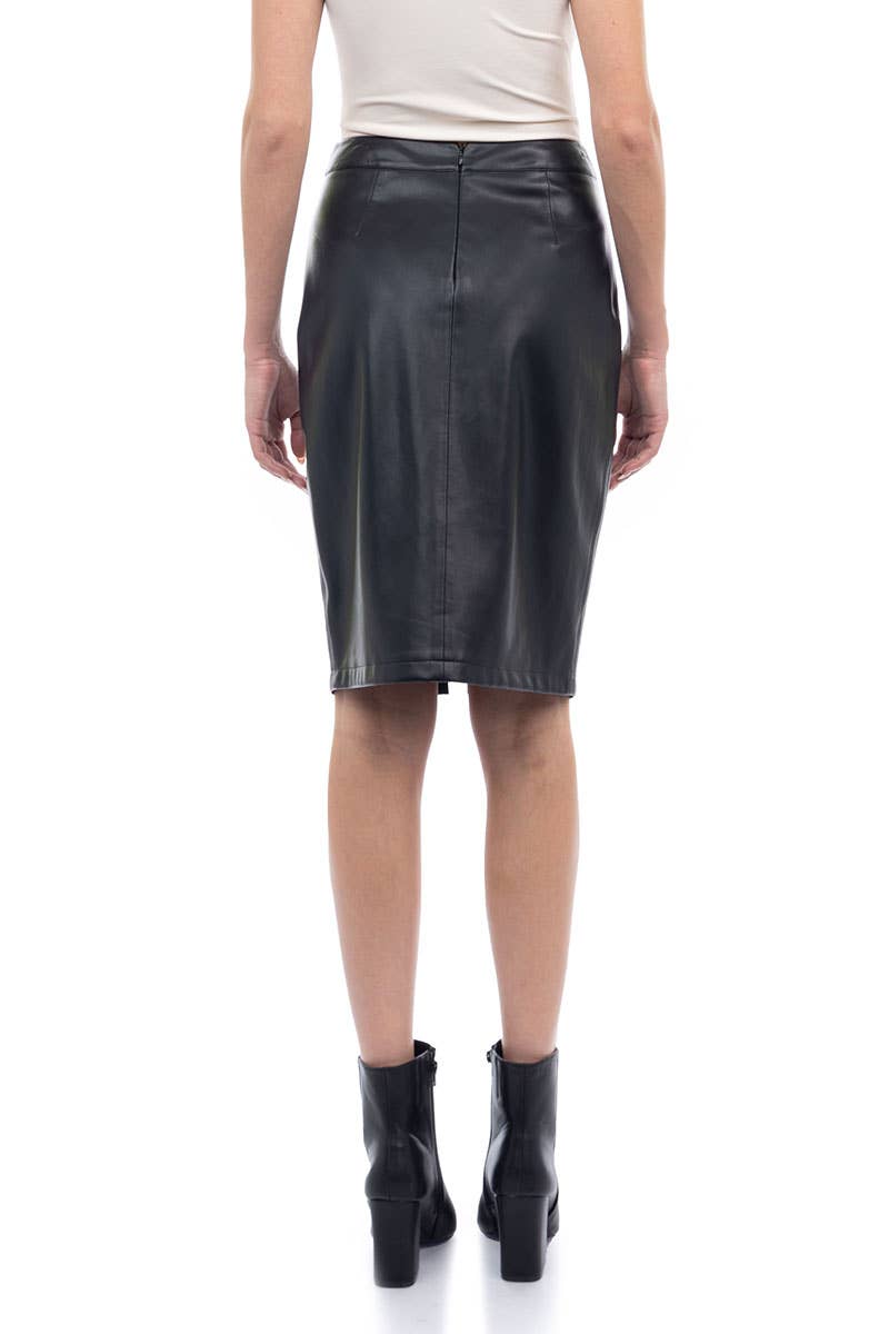 Nake Zebra Vegan Leather Pencil Skirt Black