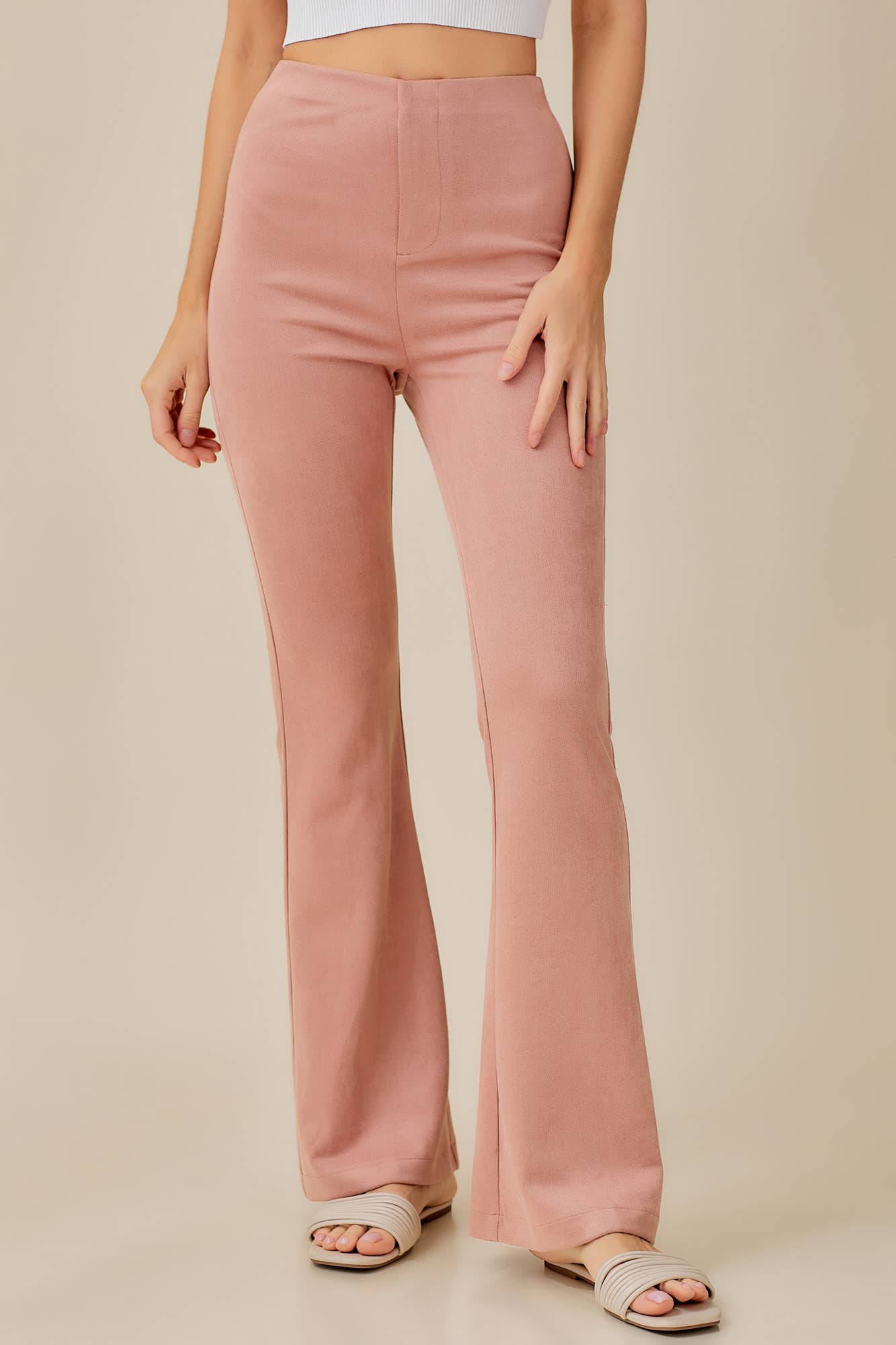 ELASTIC HIGH WAIST SUEDE PANTS: CHOCO BROWN