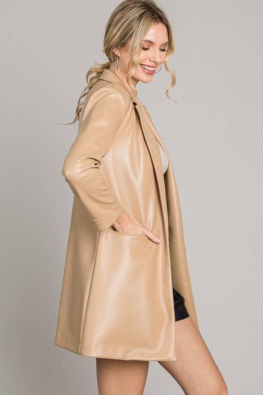 Lemon Tree: Black Pleather Oversized Blazer Jacket