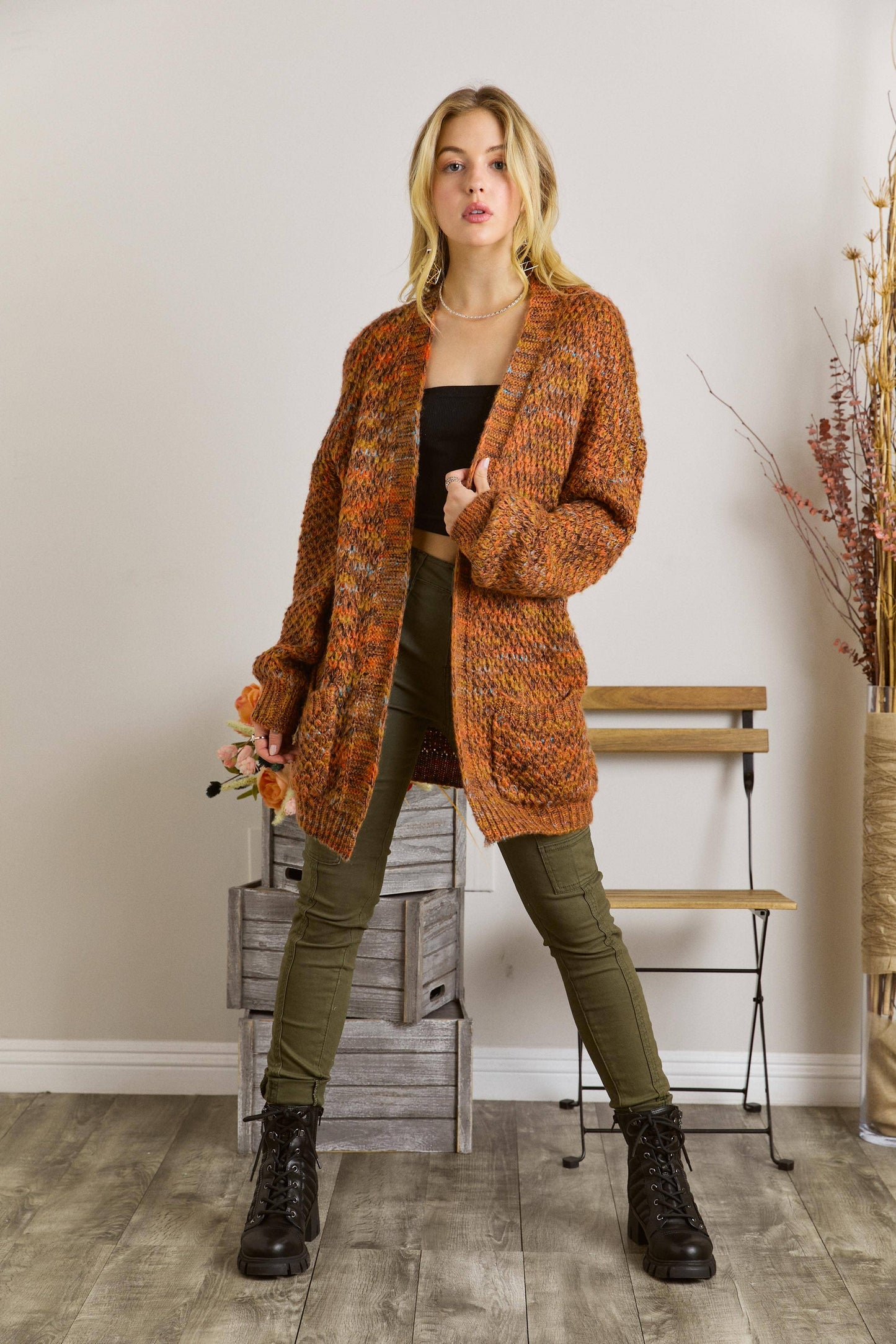 ADORA LA: COMFY KNITTED RUST SWEATER CARDIGAN