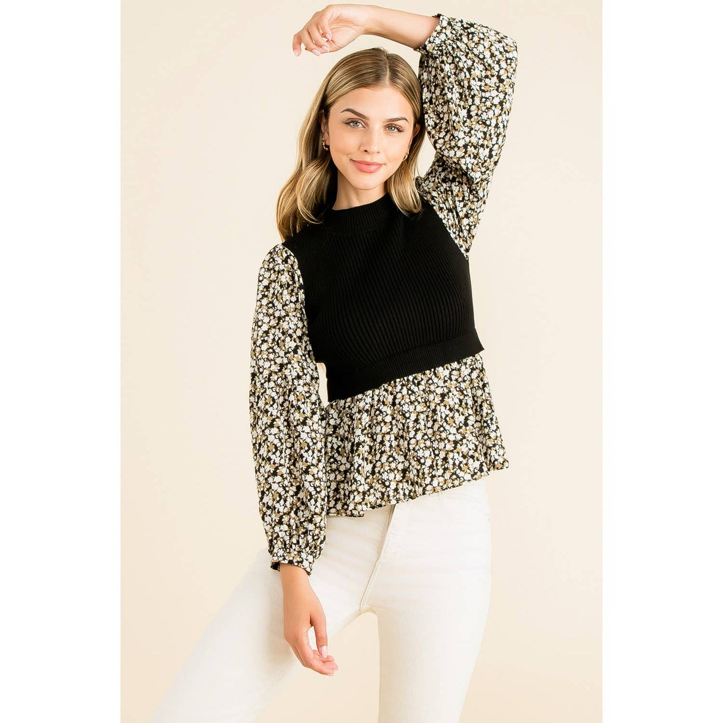 THML - Mixed Meedia Peplum Top