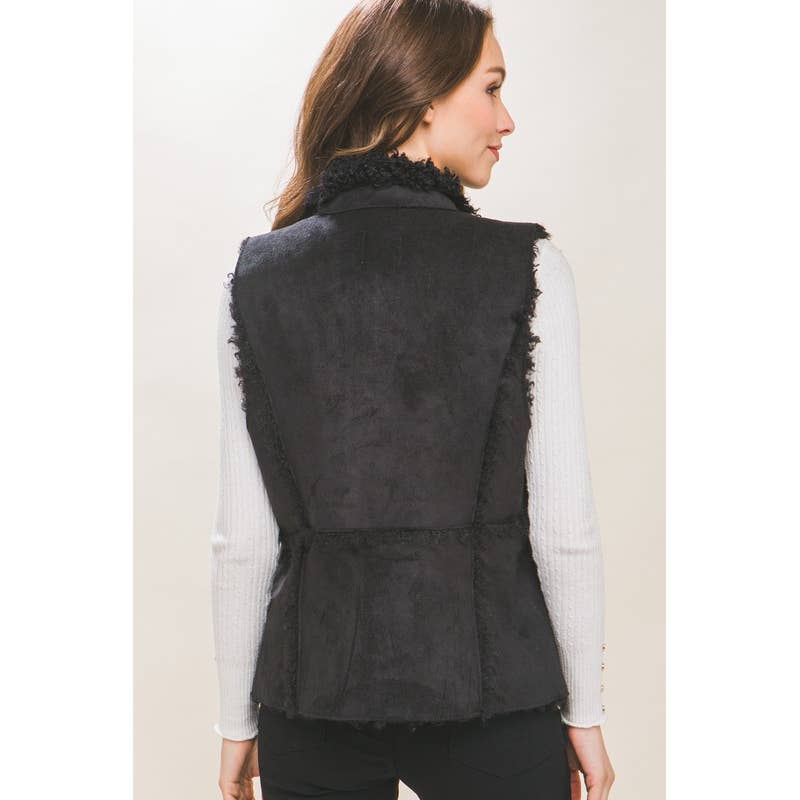 Lemon Tree: Shearling Suede Vest with Faux Fur Lining: KHAKI
