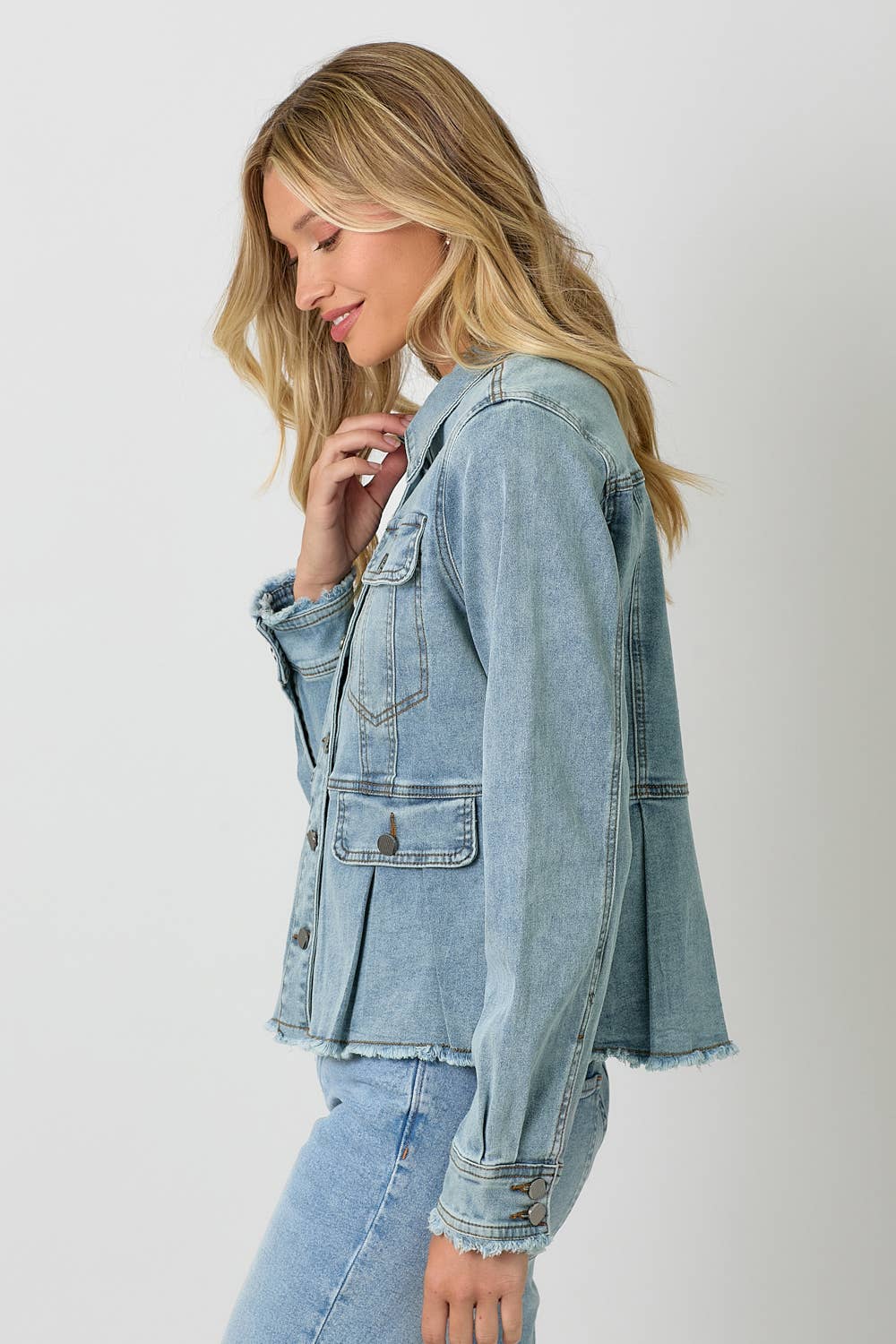 Mystree - Washed Denim Peplum Jacket