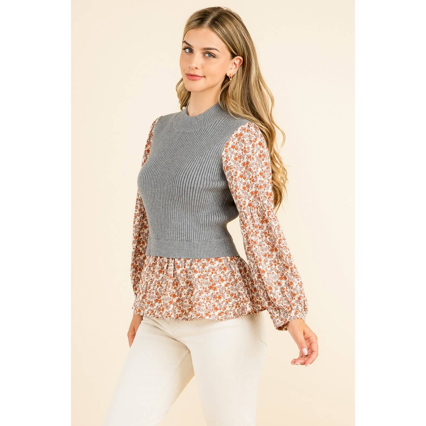 THML - Mixed Meedia Peplum Top