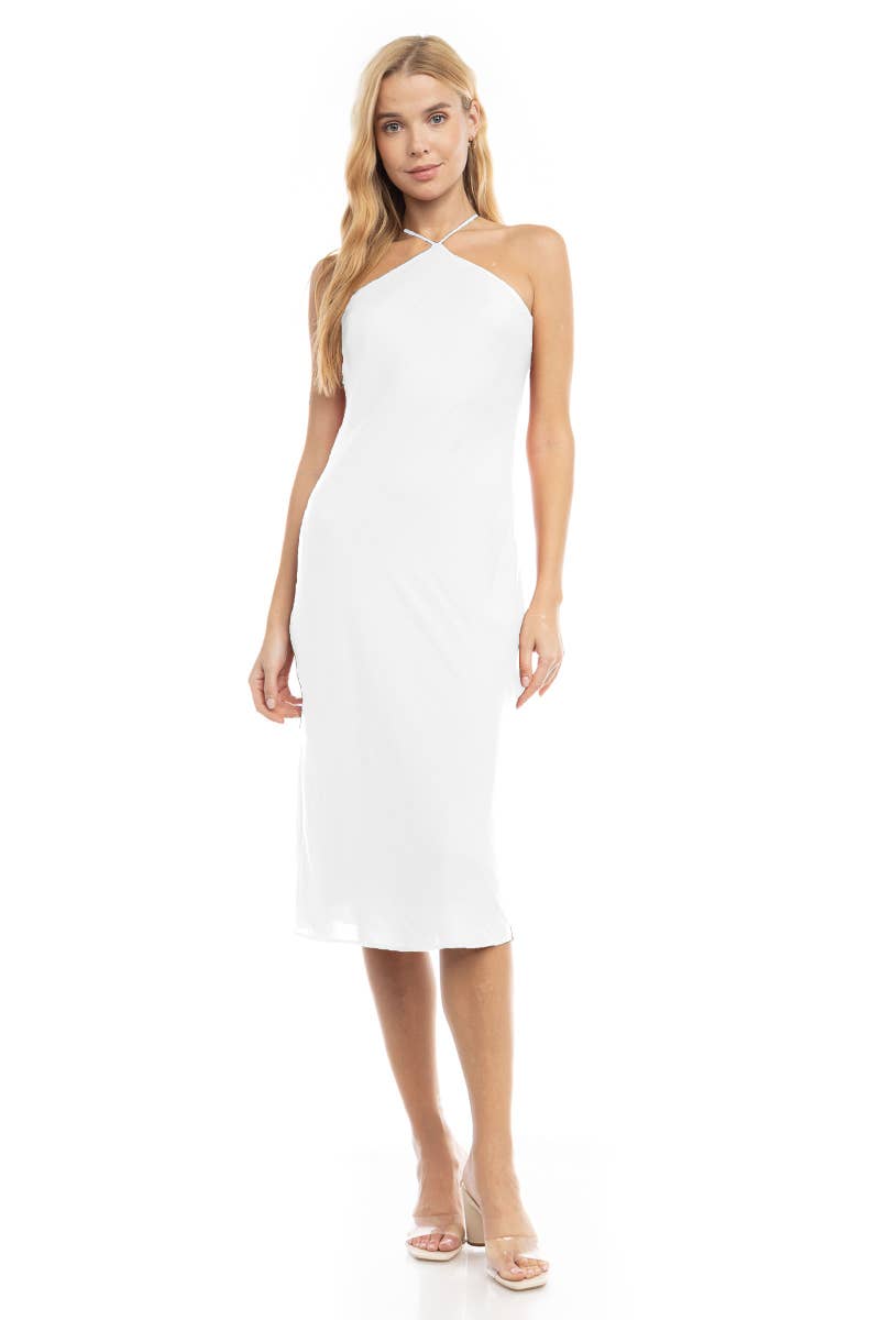 Naked Zebra Satin Halter Neck Midi Dress MIDNIGHT