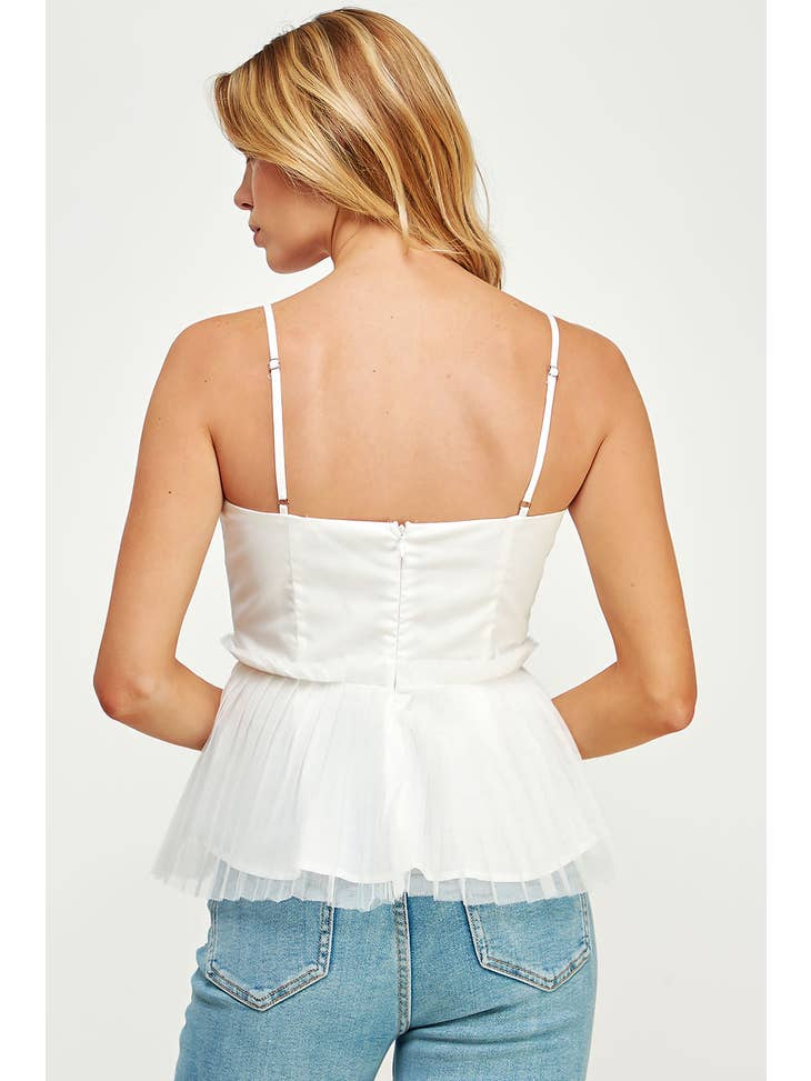 Strut & Bolt - Sleeveless Contrast Tulle Poplin Top Off White