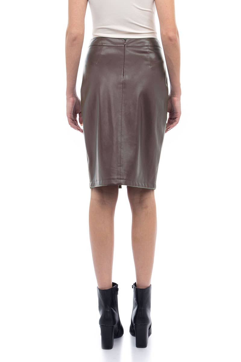 Nake Zebra Vegan Leather Pencil Skirt Black