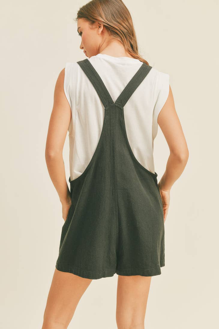 MIOU MUSE - BLACK COTTON LINEN SHORT OVERALL