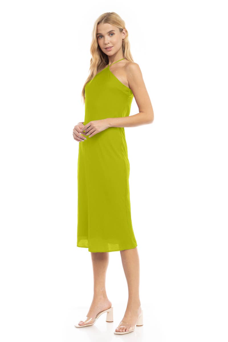 Naked Zebra Satin Halter Neck Midi Dress MIDNIGHT