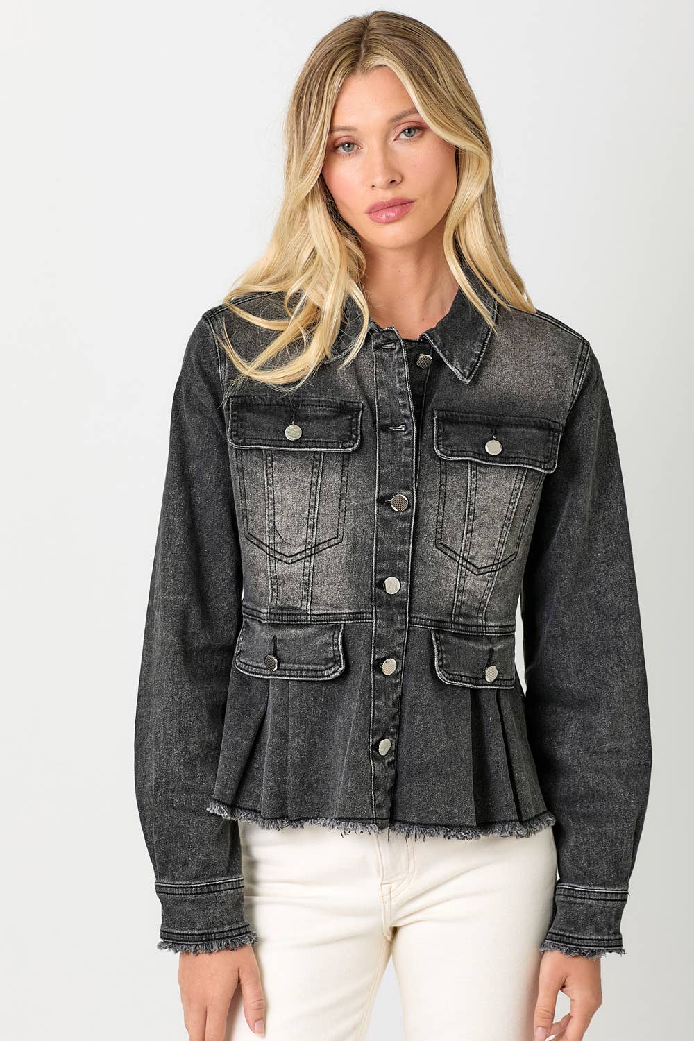 Mystree - Washed Denim Peplum Jacket