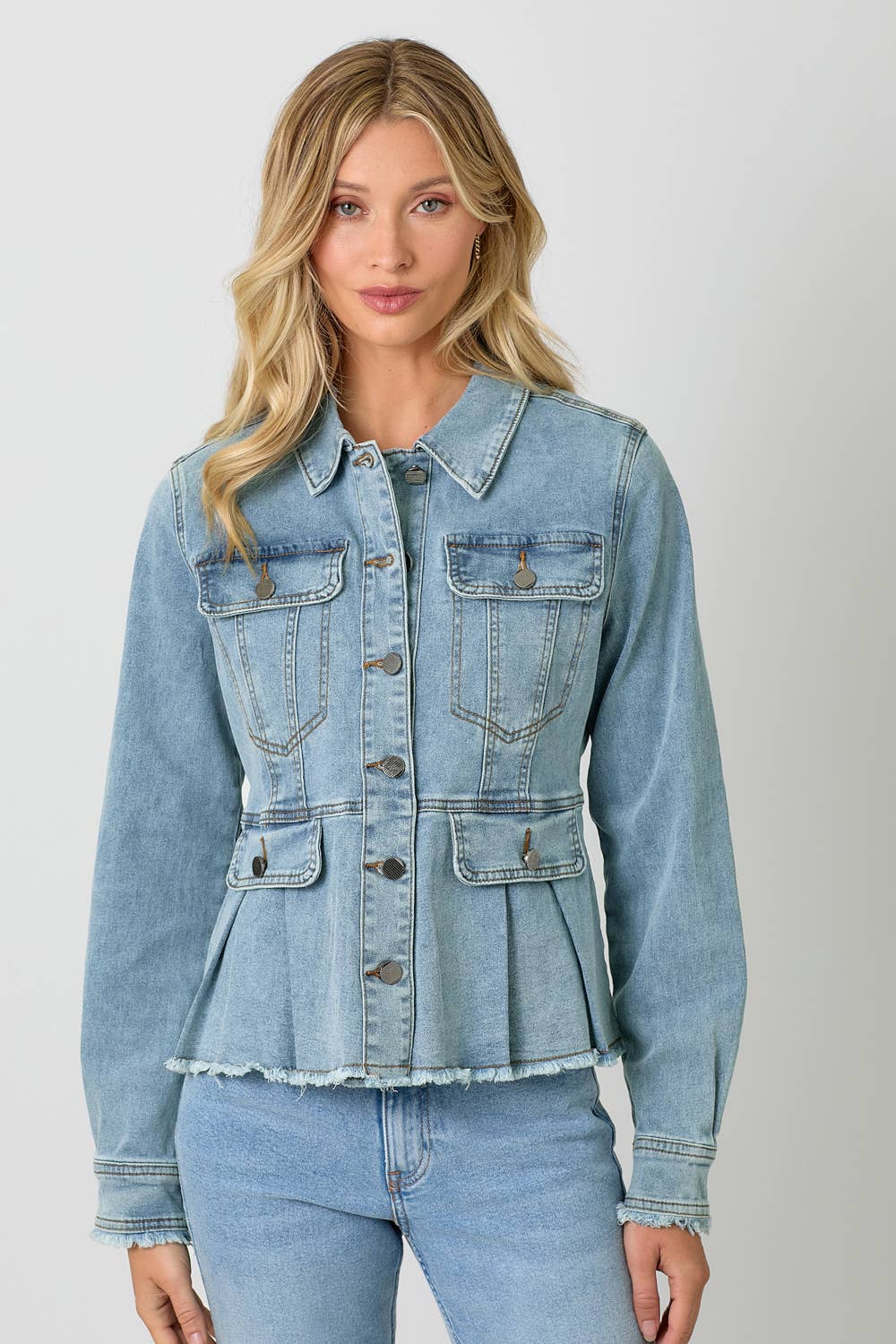 Mystree - Washed Denim Peplum Jacket