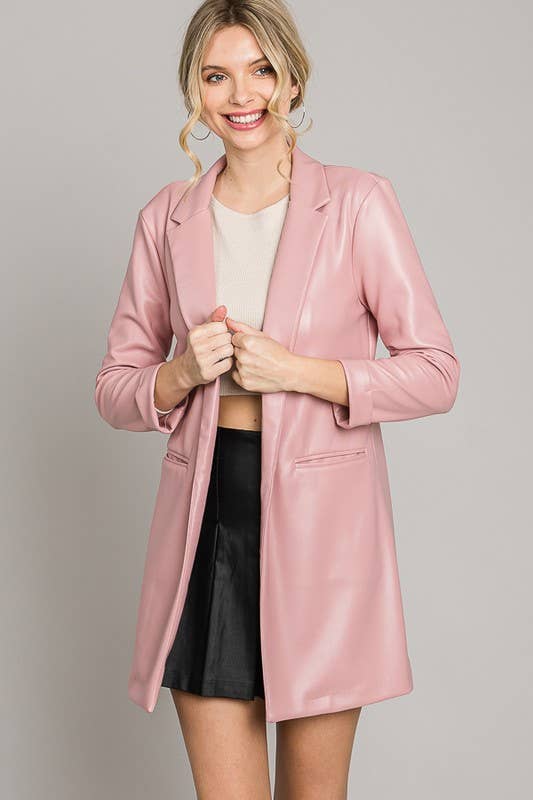 Lemon Tree: Black Pleather Oversized Blazer Jacket