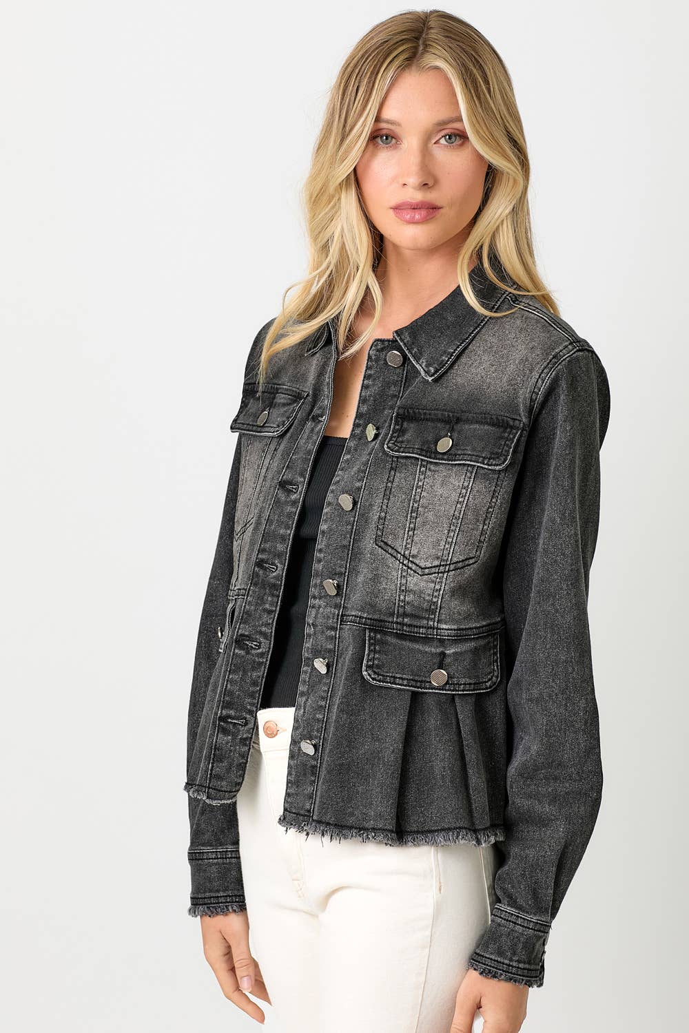 Mystree - Washed Denim Peplum Jacket