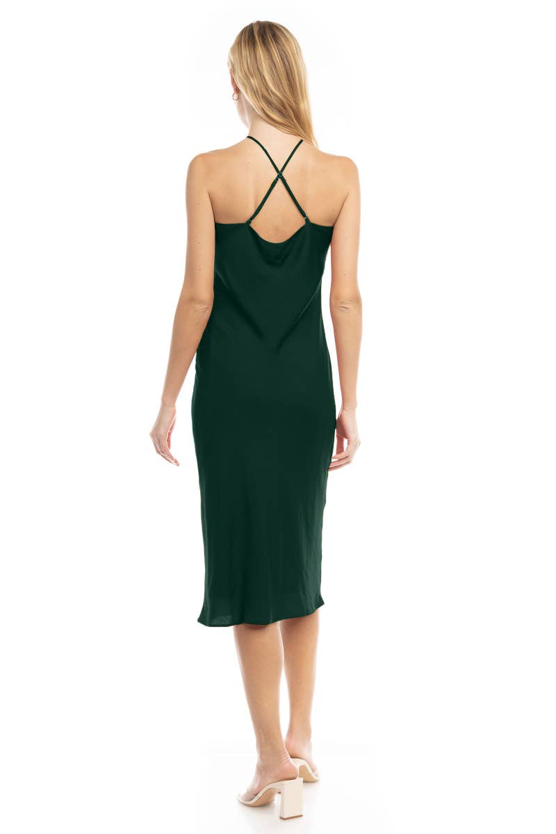 Naked Zebra Satin Halter Neck Midi Dress MIDNIGHT