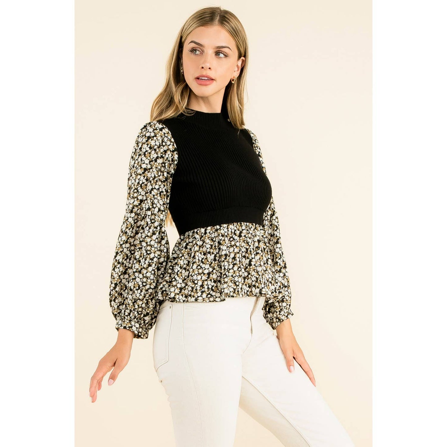 THML - Mixed Meedia Peplum Top