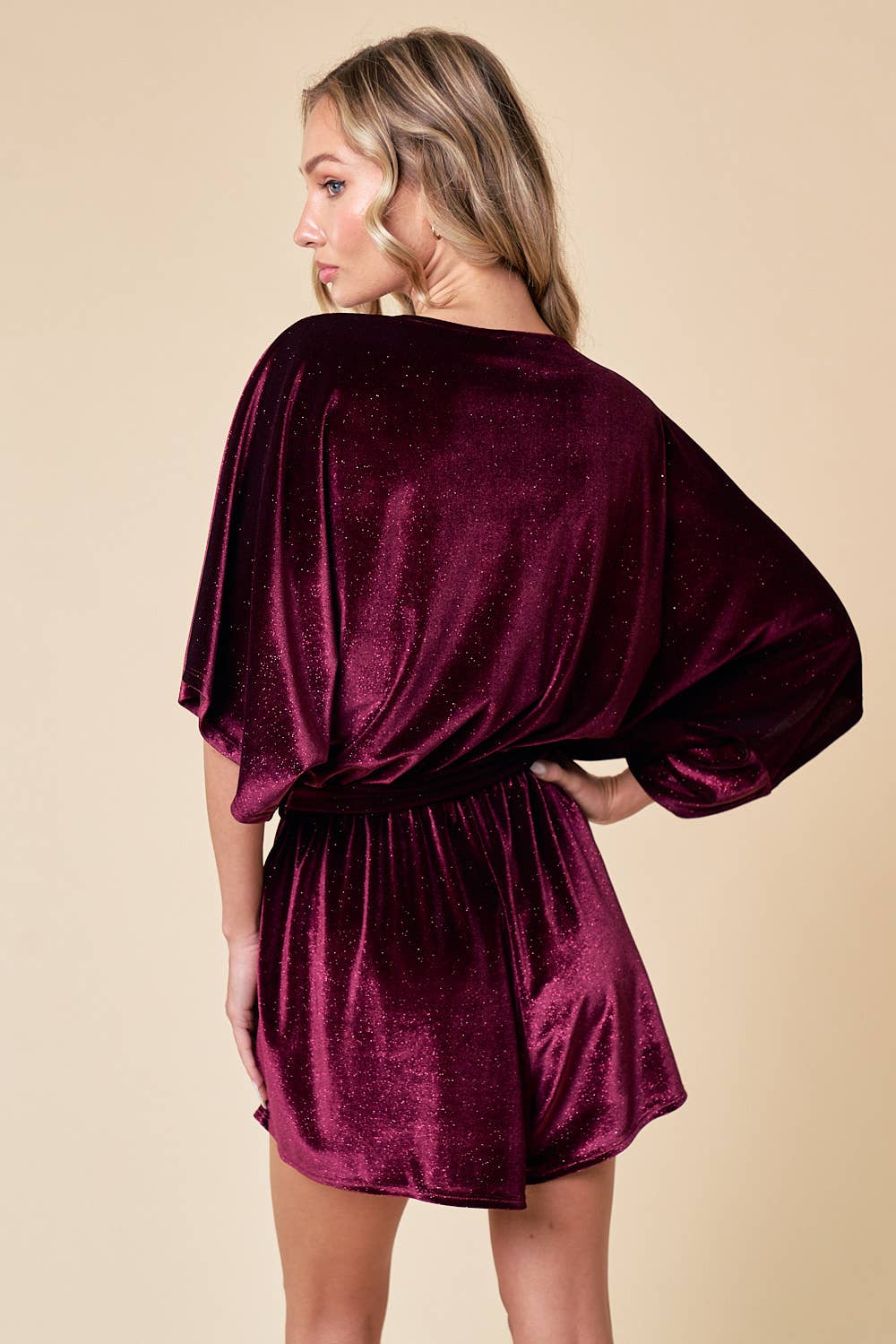 Saints & Hearts: BURGUNDY HOLIDAY GLITTER TOUCH SURPLUS ROMPER