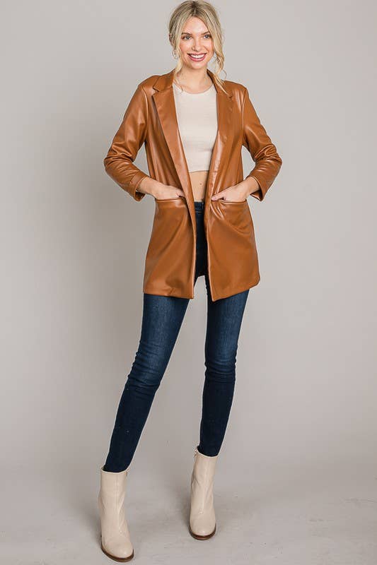 Lemon Tree: Black Pleather Oversized Blazer Jacket