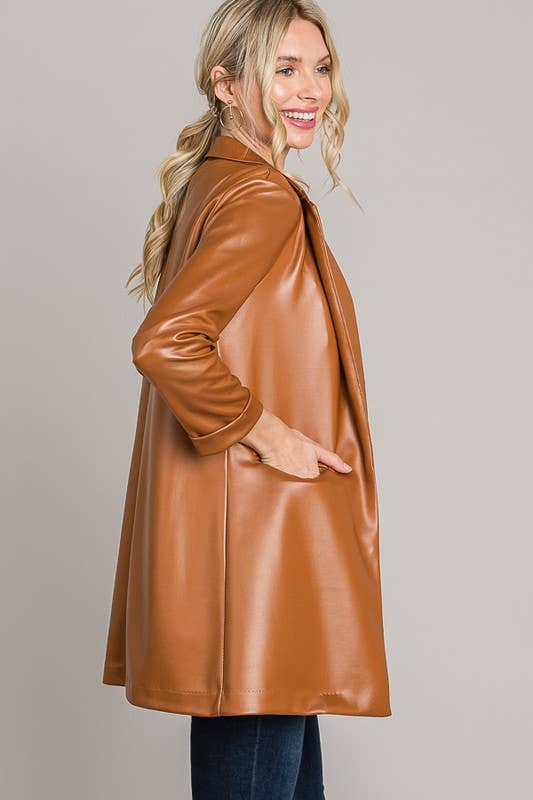 Lemon Tree: Black Pleather Oversized Blazer Jacket