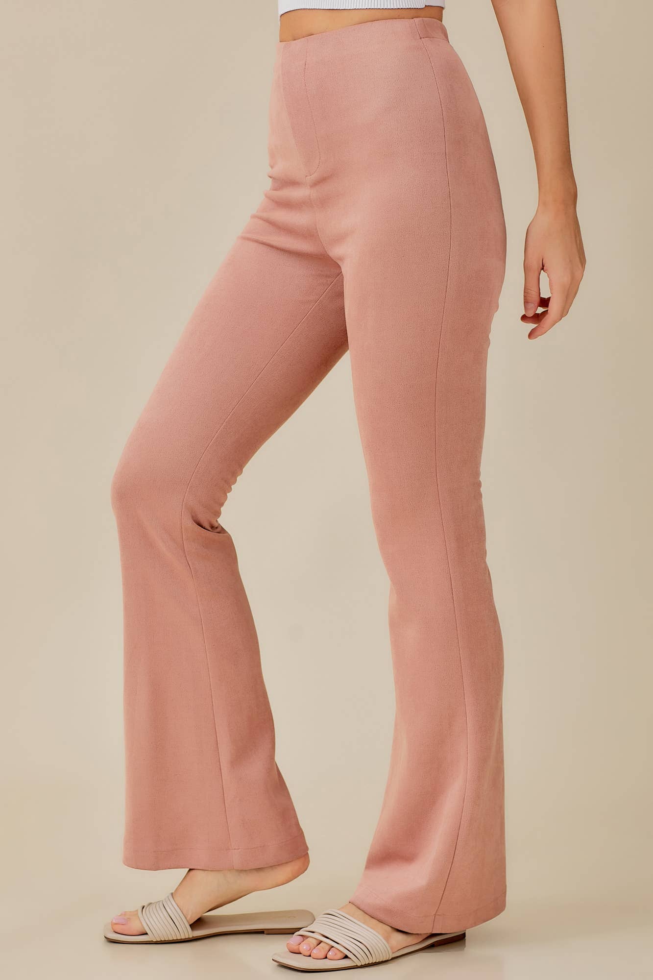 ELASTIC HIGH WAIST SUEDE PANTS: CHOCO BROWN