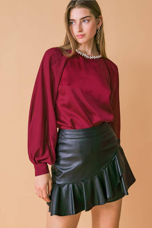 FLYING TOMATO - Burgandy solid woven top
