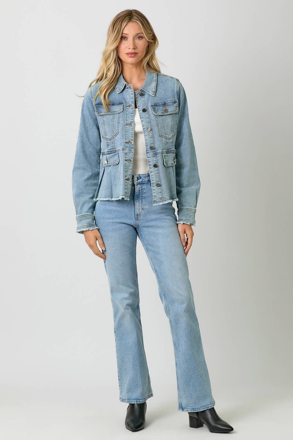 Mystree - Washed Denim Peplum Jacket