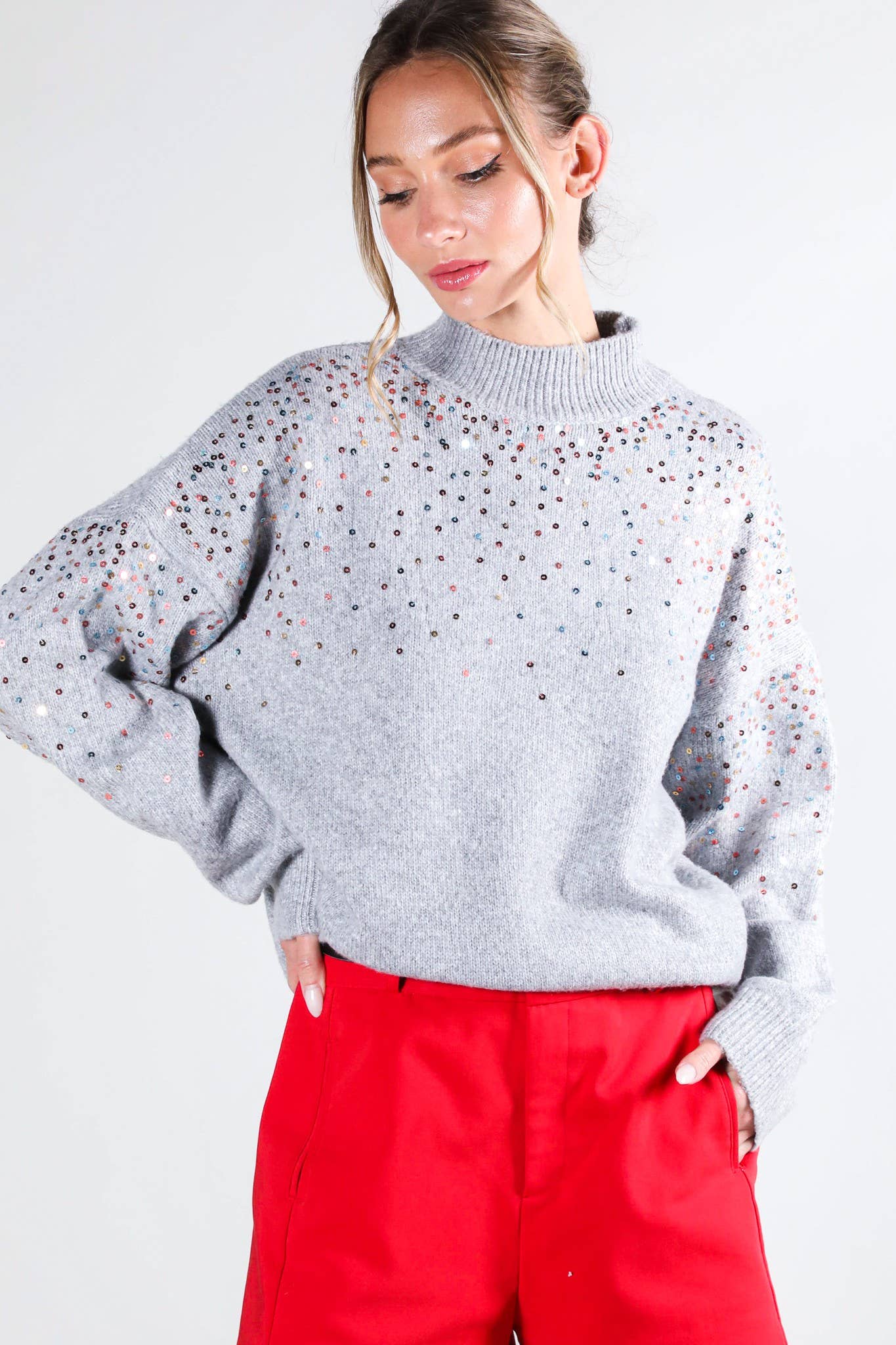 Vine&Love: Sequin detail grey sweater top