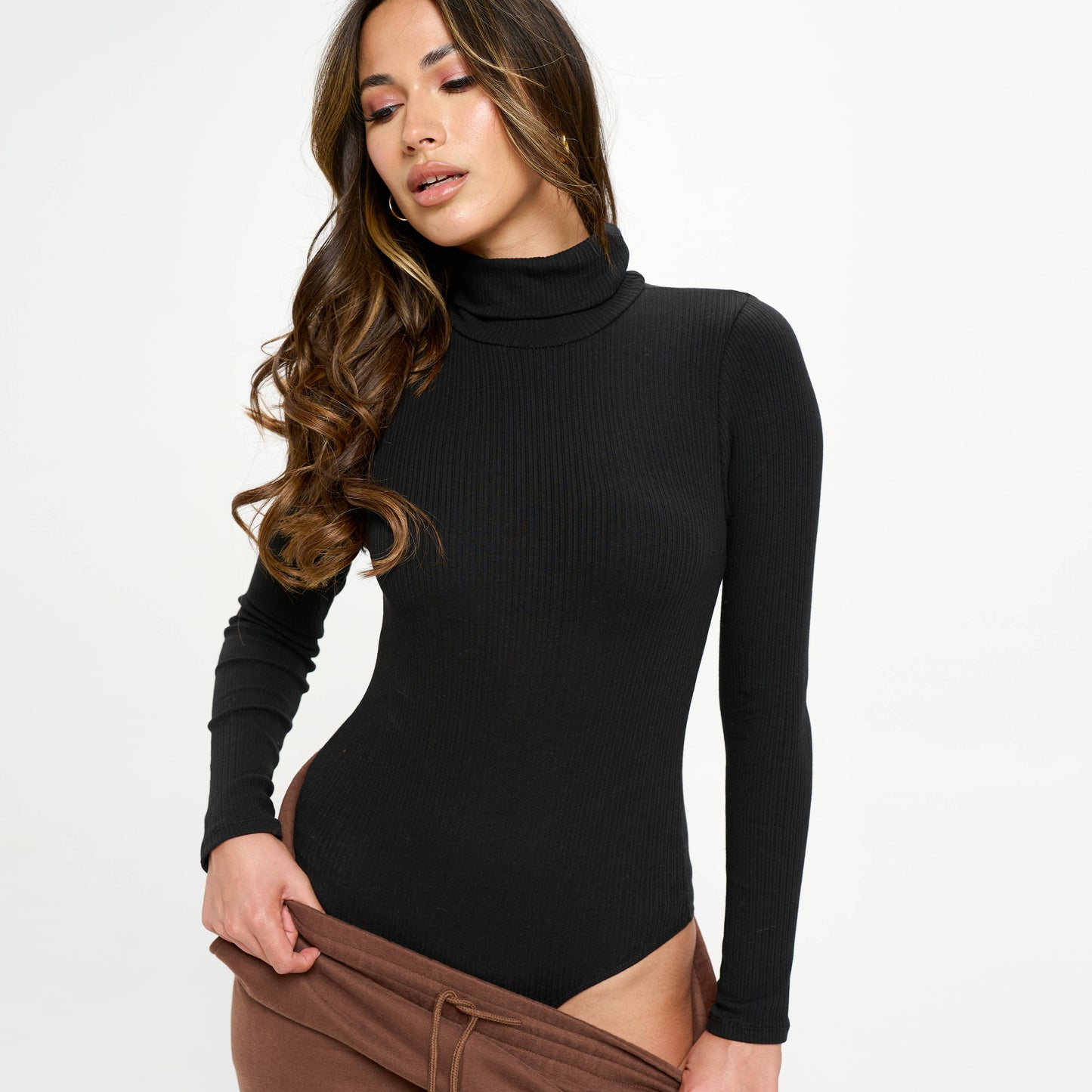 Freezia Grey -MULTI-RIBBED TURTLENECK MOCK NECK BODYSUIT