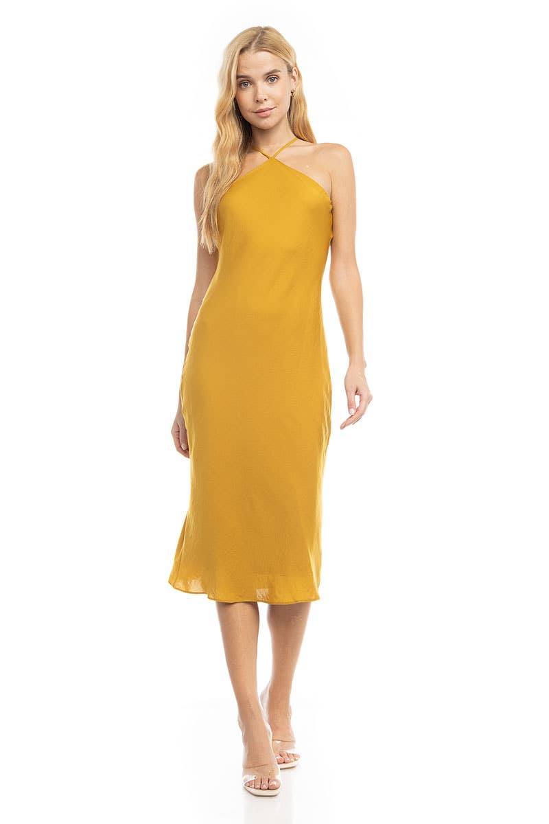 Naked Zebra Satin Halter Neck Midi Dress MIDNIGHT