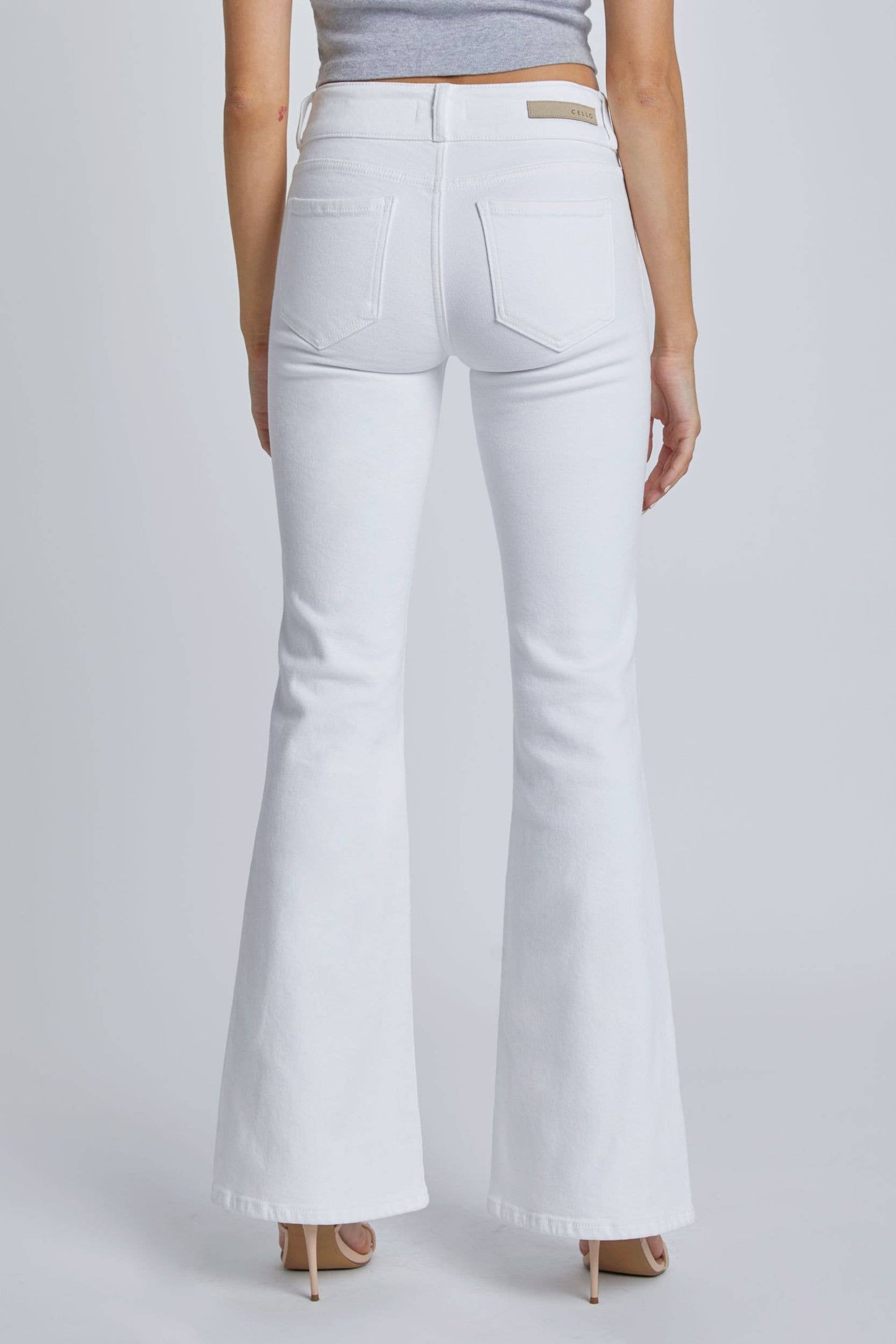 Cello Jeans - White 2 Button Mid Rise Flare