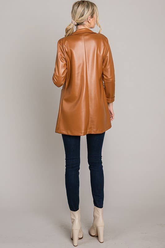 Lemon Tree: Black Pleather Oversized Blazer Jacket