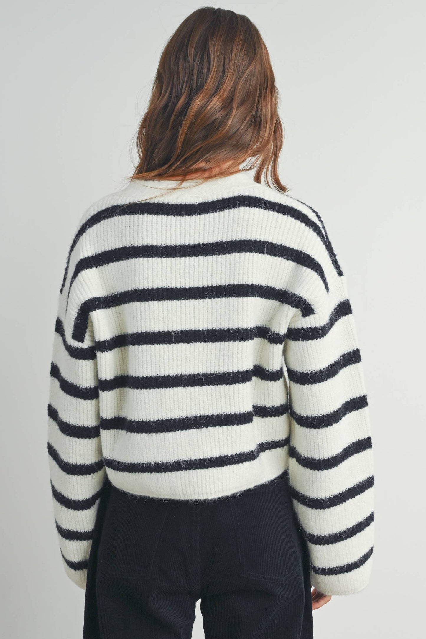 Buttermelon: Blue/mocha STRIPE COLOR BLOCK CROP FALL CARDIGAN