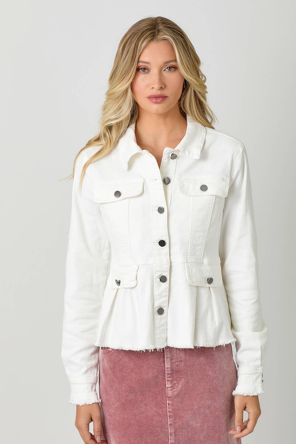 Mystree - Washed Denim Peplum Jacket